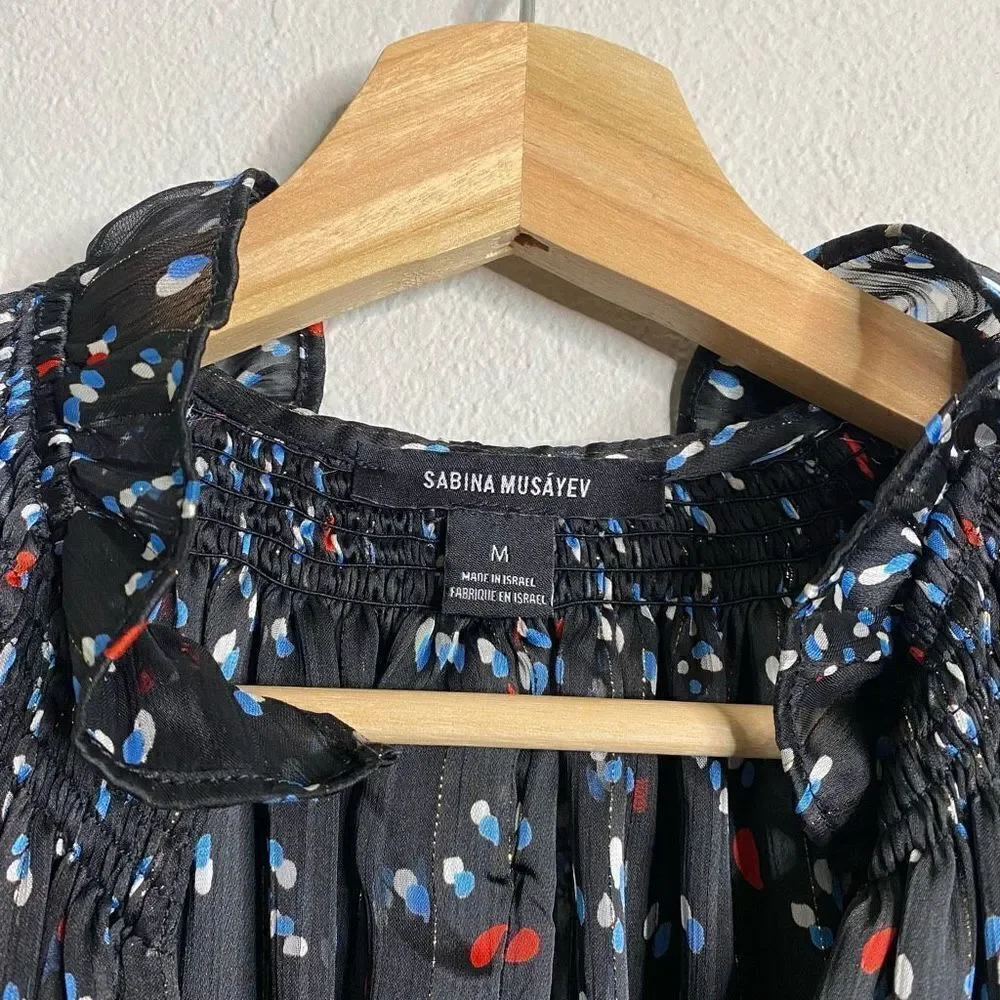 Sabina Musayev Dress Gwen Maxi Flutter‎ Sleeve Black Dotted Maxi Size M - Picture 9 of 13